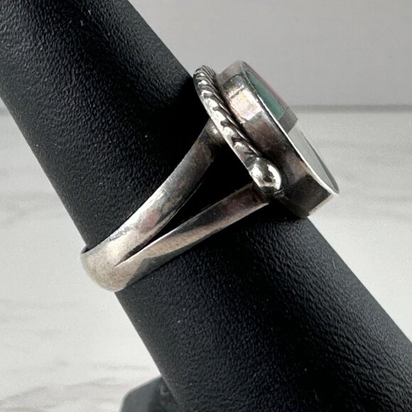 Early Vintage Native American Zuni Kachina Sun God Ring Inlaid Gemstones - Picture 3 of 8